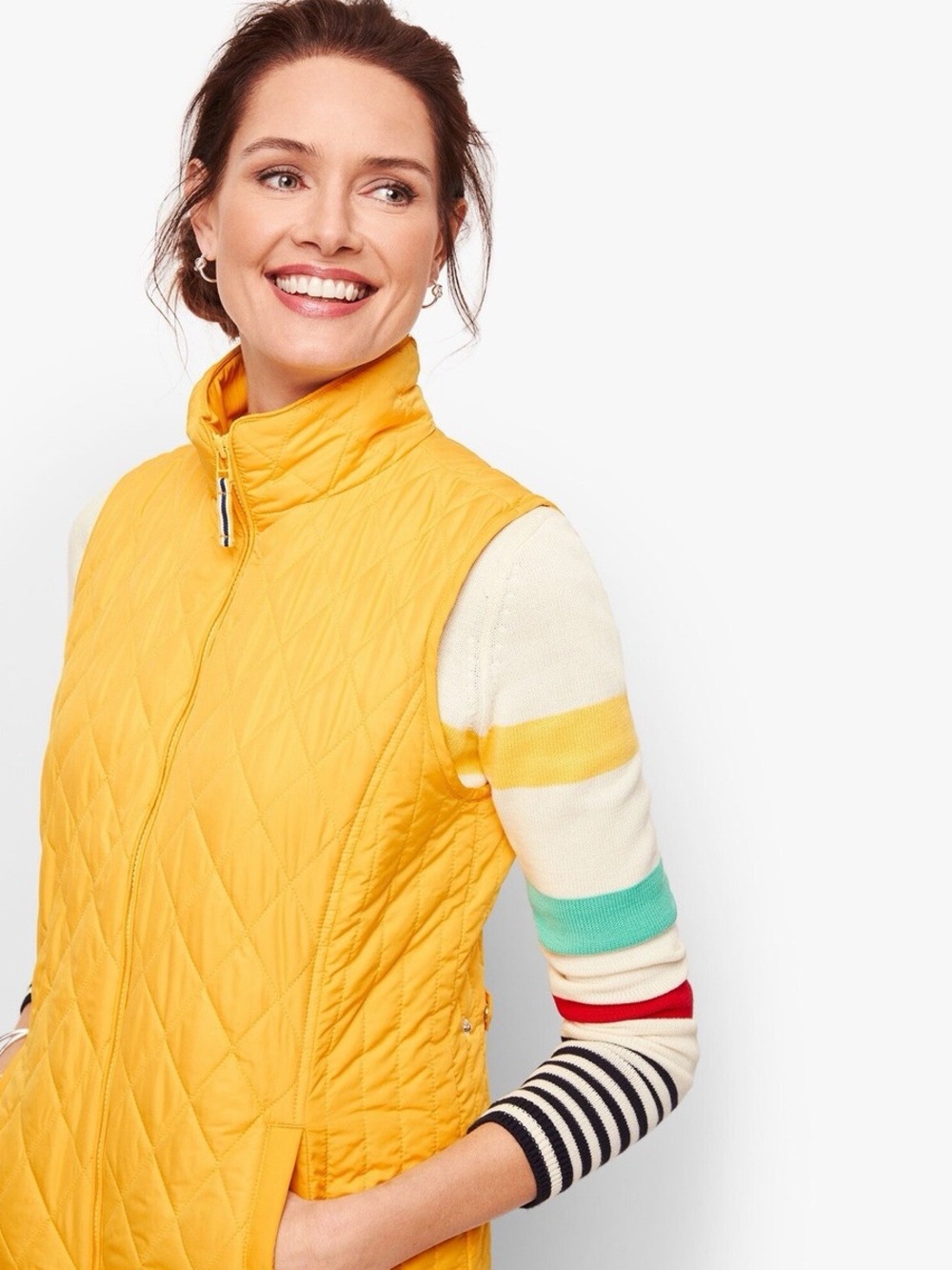 Talbots Butter Yellow Quilted Zip-Front Sleeveless Vest (SP)